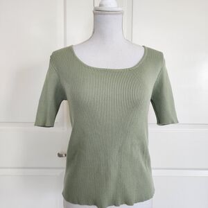 Elegant Green Ribbed Women's Blouse